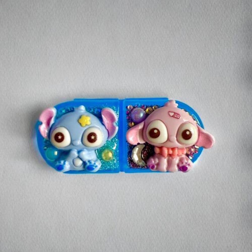 Decoden Mini Pill Box, Stitch & Angel Kawaii Junk Case Style, Night Day Medicine